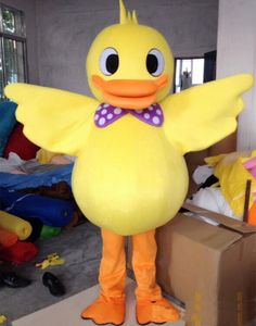 2020 Vente chaude d'usine Costume de mascotte de canard en caoutchouc Costume de dessin animé de grand canard jaune Robe de soirée fantaisie de la taille des enfants adultes