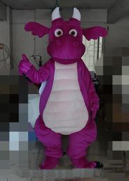 2020 venta de fábrica nuevo disfraz de mascota dragón verde / morado con alas para que lo use un adulto a la venta