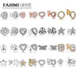 2020 FAHMI 100% breloque en argent sterling 925 GOLD ÉLÉGANCE INTEMPORELLE CLOUS D'OREILLES BRILLENT POUR TOUJOURS ROSE CAPTURÉE COEURS AMOUR ÉCLATANT K203k