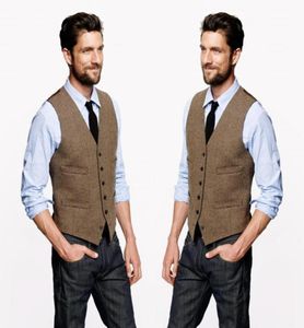 2020 Boerderij Bruiloft Vintage Bruine Tweed Vesten Op Maat Gemaakt Bruidegom Vest Heren Slim Fit Op Maat Gemaakte Bruiloft Vesten Voor mannenVest tie7991968