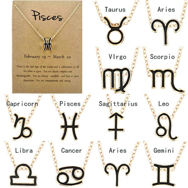Collier classique en or 18 carats avec 12 constellations, pendentif en émail avec signe du zodiaque, chaîne croisée, bijoux avec carte cadeau