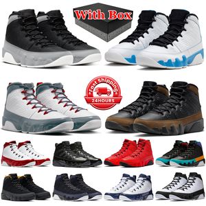 Avec la boîte 9S Jumpman 9 Chaussures de basket-ball Hommes Powder Blue Chili Fire Red Gym Particule Gris Light Olive Concord University Gold Space Jam Baskets de sport pour hommes