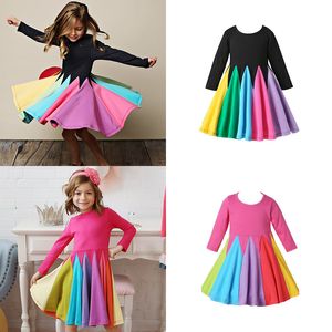 2020 mode enfants Girils princesse robes Patchwork coloré à manches longues robe arc-en-ciel pour Boutique enfants jupe vêtements M1111