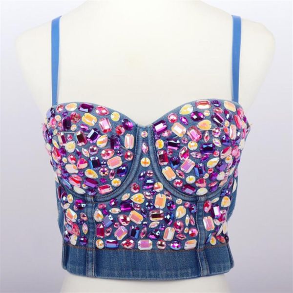 2020 mode Denim strass camisole femmes Corset Bustier soutien-gorge boîte de nuit fête sexy dos nu haut gilet grande taille249j