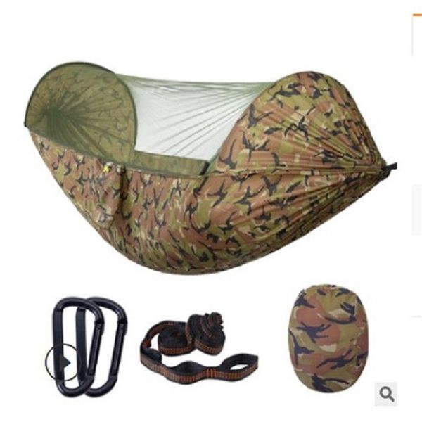 2020 mode hamacs nouveau type ouverture rapide automatique moustiquaire hamac extérieur double camping parachute tissu nylon 322T