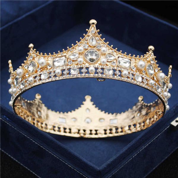 2020 Mode Large Diadem Royal Reine Royal Crown Crystal Crystal Perle Narle Mariée Tiaras et Crowns Hair Bijoux Head Ornement X0625