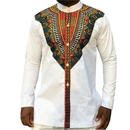 2020 Mode Vêtements africains pour hommes Rich Bazin Blanc Chemise à manches longues imprimée personnalisée Kenya Nigeria Afrique du Sud Vêtements 241e