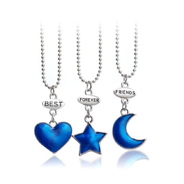 2020 collar de moda 3 unids/set mejores amigos para siempre estrella azul Luna amor corazón amistad aleación joyería regalo para novia