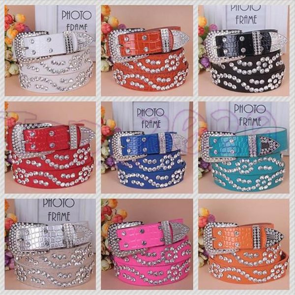 Mode à venir belles ceintures remise Western vache fille Bling ceinture en cuir clair strass Crystak femmes