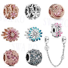 2020 Mode Nouvelle Haute Qualité Argent 1: 1 Blanc, Rose Daisy Fleurs Bouquet Série Charme DIY Bijoux Original Femme Classique Cadeau Q0531