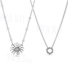 2020 Mode Nieuwe Zilver 925 Pave Daisy Flower Collier Springling Honeycomb Hexagon Ketting Originele Vrouw Sieraden Gift Q0531