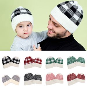 2020 Mode Ouder Kind Knit Mutsen Vierkante Rhombus Jacquard Acryl Winter Keep Warn Beanie Hoed Vrouwen Mannen Baby Gebreide Mutsen M191H