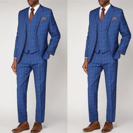 2020 Fashion Plaid Wedding Suits voor Mannen Goede Kwaliteit Twee Knop Mens Pakken Tuxedos 3 Stuk (Jack + Pant + Vest)