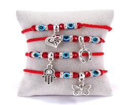 2020 Fashion Red String Blue Turkish Evil Eye Bead Bracelet Hild Hamsa Horseshoe Heart Butterfly Charms Braid Jewelry7646325