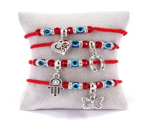 2020 Mode Red String Blue Turkish Evil Eye Bead Bracelet Thread Hamsa Horseshoe Heart Butterfly Dange Charms Braid Jewelry2033925