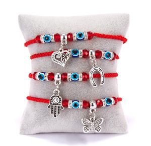 2020 Mode Red String Blue Turkish Evil Eye Eye Bead Bracelet Thread Hamsa Horseshoe Heart Butterfly Dange Charms Braid Jewelry9150266