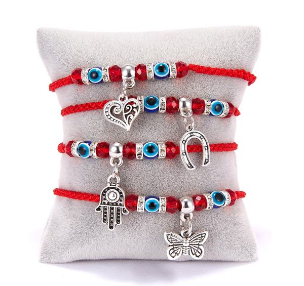 2020 Fashion Red String Blue Turkish Evil Eye Bead Bracelet File Hamsa Horseshoe Heart Butterfly Charmes Braid Jewelry8149002
