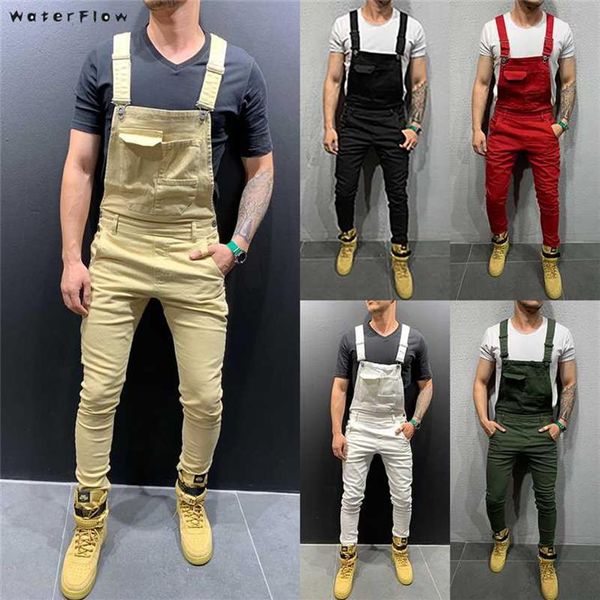 2020 moda Retro diseño Delgado negro azul Denim mono algodón triturado Jeans Denim Romper Jeans hombre babero mono Jean Pants304J