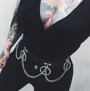 2020 Mode Femmes Gothique Noir PU Ceintures Chaîne Bouton Caché Goth Cosplay Style Punk Hip Hop Femme Ceinture Ceinture Gothique Occasionnelle T200423329427