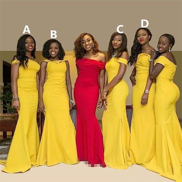 2020 mode jaune sirène demoiselles d'honneur robes bateau décolleté dos nu noir filles robe de bal robe de mariée africaine robes de soirée