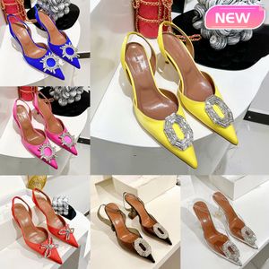 Met doos Amina Muaddi Designer jurk schoenen Begum Camelia Glass Rosie zijde sling 90 stiletto's hoge hakken 9,5 cm wit zwart luxe dames trouwschoenen party sneaker