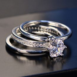 2020 femme blanc mariée bague de mariage ensemble véritable argent Sterling 925 bijoux avec Zircon pierre bagues de fiançailles pour les femmes