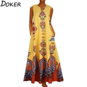 2020 Bloemprint Boho Casual Long Dress zomerkleding voor vrouwen V Hals sexy off schouder dames es plus size maxi 220402