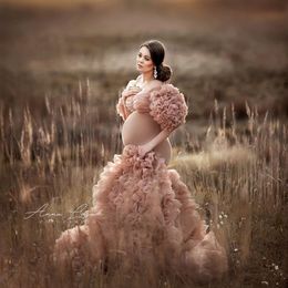 2020 vestidos de maternidad nupciales con volantes florales Sexy hendidura manga hinchada elástico hecho a medida mujeres sirena vestidos de fiesta de talla grande