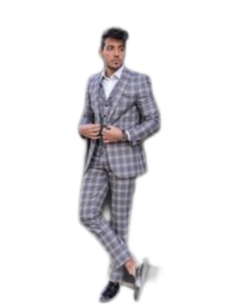 Formal Mens Groom Tuxedos Suits Plaid Double Breasted Wedding Men's Suits Peaked