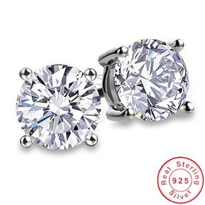 2020 Echte 925 Sterling Silver Solitaire Stud Earring 9mm Diamond CZ Betrokkenheid Weddingoorbellen voor vrouwen Men Party Sieraden