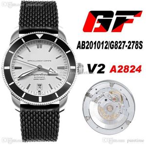 2020 GF V2 42 AB201012 / G827-278S ETA A2824 Automatische Herenhorloge Zwart Bezel White Dial Rubber PTBL Best Edition Horloges PTBL Puretime A16