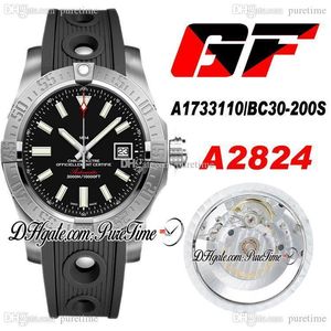 2020 GF V2 Seawolf A1733110 / BC30-200S ETA A2824 Montre automatique pour hommes Cadran noir Numéros Marqueurs Caoutchouc noir Meilleure édition PTBL Puretime A19