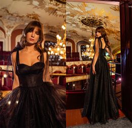 2020 Glitter Hot Verkoop een lijn Avondjurken Pailletten Spaghetti Strap High-Split Sweep Train Formal Prom Dress Ruched Custom Made Partyjurken