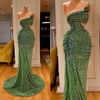 2020 paillettes sirène robes de soirée paillettes dentelle une épaule balayer train robe de fête personnalisée faite sur mesure