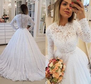 2020 Glitter Perles Princesse Robes De Mariée D'hiver Avec Poète Manches Longues Empire Taille A-ligne De Mariée Robe De Réception De Mariage Fête D'automne