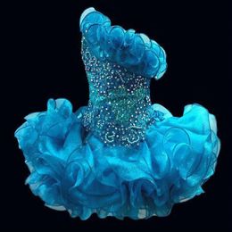 2020 Glitz Cupcake Organza Little Girls 'Pageant Robes Sparkly One épaule Per perle Crystal Crort Girls' Prom Party Robes 251o