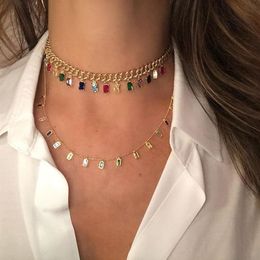 2020 Gold gefüllter Rock-Stil Miami Cuban Chain Choker-Schmuck mit Regenbogen-Baguette-CZ-CZ-Charme Iced Out Damen-Hip-Hop-Halsketten318R