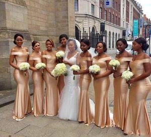 2020 or étage longueur sans manches sexy fille noire mariage invité robe de bal personnalisé africain hors de l'épaule plage sirène robes de demoiselles d'honneur