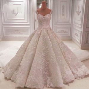 2020 Prachtige Kapel Trein Kerk Baljurk Trouwjurken Bling Pailletten Beaded Off Shoulder Illusion Back Lace Formal Bridal Gown Al5969