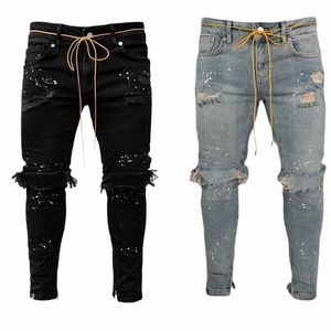 2020 gothique Lg hommes décontracté coupe ajustée jean déchiré maigre trous distraits pantalon en jean détruit hommes jean streetwear m2N9 #