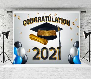 2021 Graduation Season Achtergrond Ballonnen Bachelor Cap Decor Fotografie Achtergrond Gefeliciteerd Graduate Backdrops voor studenten Prom Prop