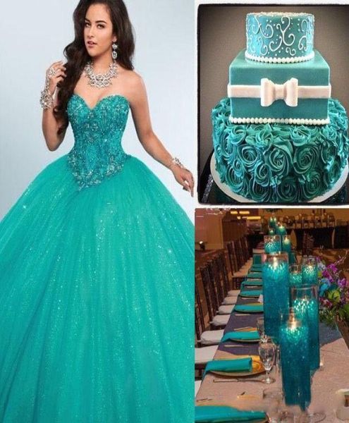 2020 robe de bal verte quinceanera robes chérie cristal perlé tulle longueur de plancher corset mascarade plus la taille doux seize Dr7976298