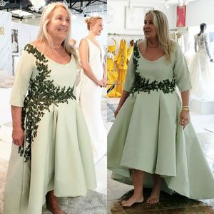 2020 vert mère des robes de mariée 1/2 manches longues appliques paillettes grande taille robe de bal haute basse robe d'invité de mariage