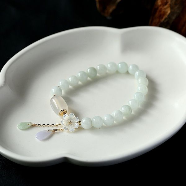 2020 haut de gamme en or 14K modèle féminin suspendu Bracelet goutte d'eau fleur de jade coquille naturelle