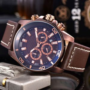 2020 Hoge kwaliteit 42 mm heren Watch Leather Fashion Casual Military Quartz Sports Watch All Functions Work Dropship Amani 249y