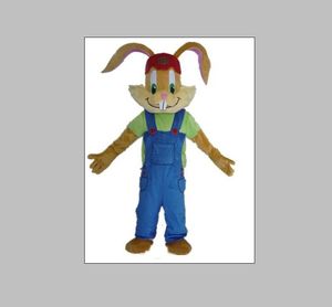 2020 Haute qualité un costume de mascotte de lapin brun sur mesure avec bretelle bleue et chemise verte à vendre