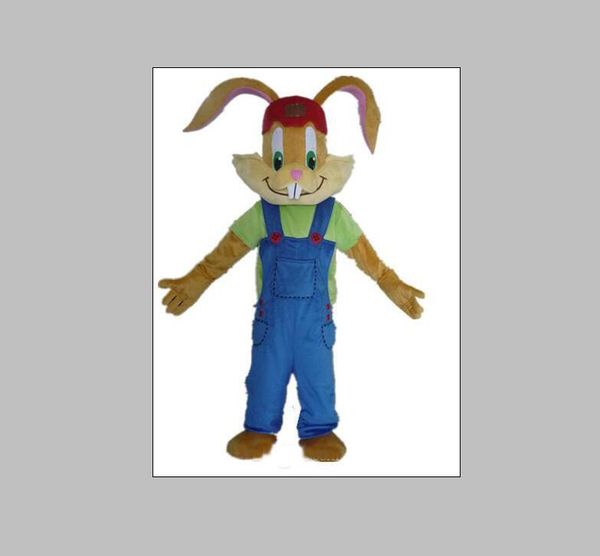 2020 Haute qualité un costume de mascotte de lapin brun sur mesure avec bretelle bleue et chemise verte à vendre