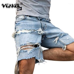 2020 Hoogwaardige cowboy shorts Mens denim korte jeans mannen gaten broek zomer mannelijke hiphop bedelaar rits rits gay streetwear1