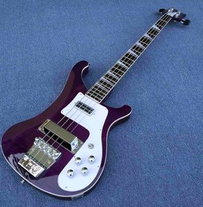 2023 Hoge kwaliteit Flamed Maple Top elektrische gitaar Rick 4003-4 snaren basgitaar Paarse verf
