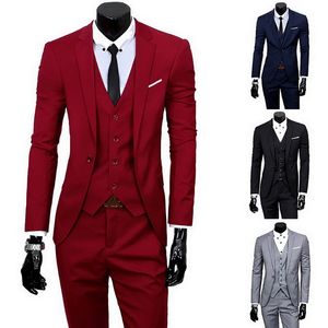 2020 Hoogwaardige mannen Blazer Masculino Dunne pakken Modieuze kleding Slim drie stukken Pakken Blazer (jas+bodem+vest) Sets